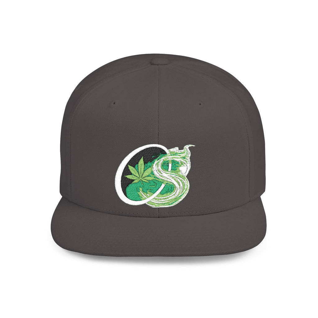 Leaf Smoke Snapback Hat — Green Cannabis Emblem Flat Bill Cap