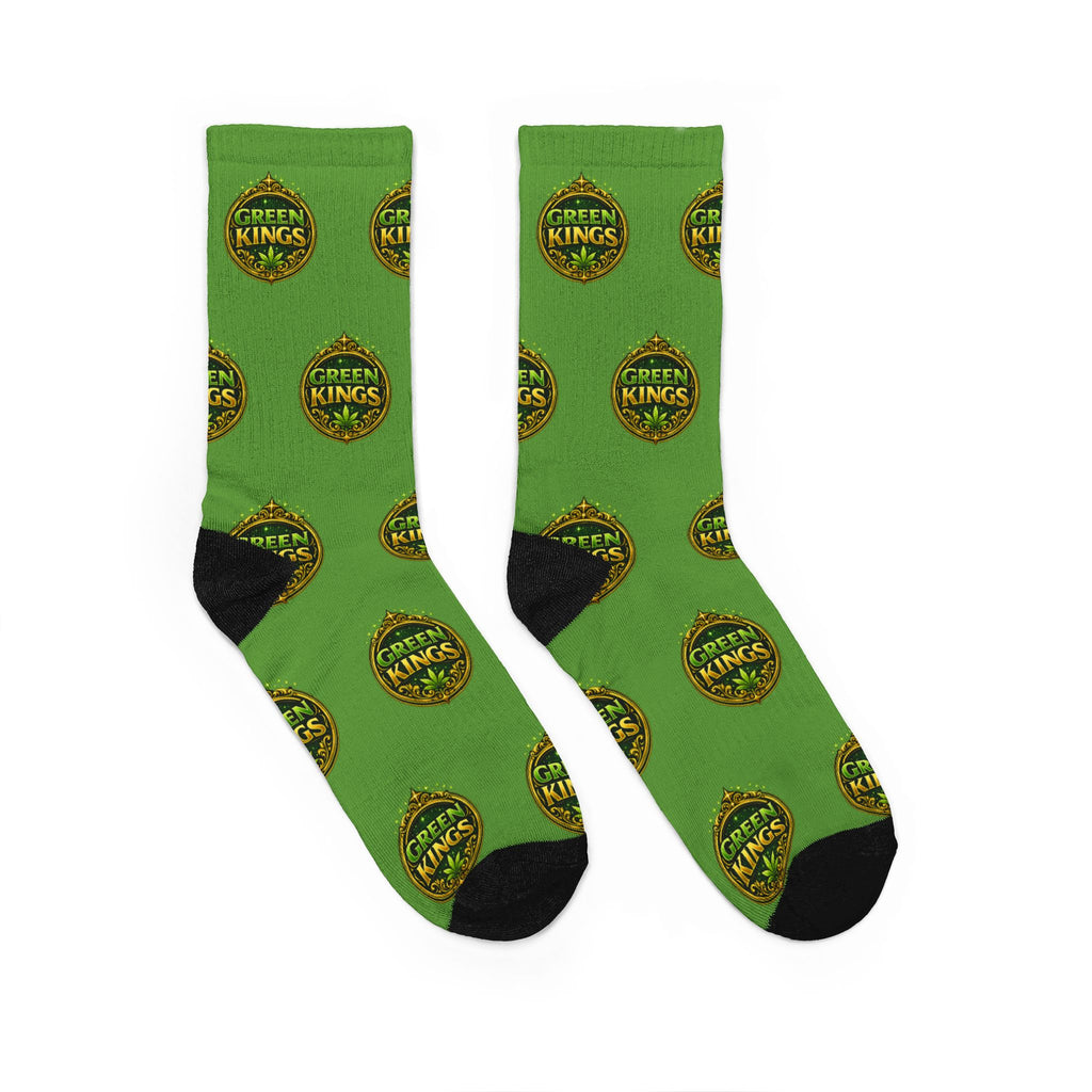 Green Kings Logo Crew Socks — Green Patterned Padded Athletic Socks