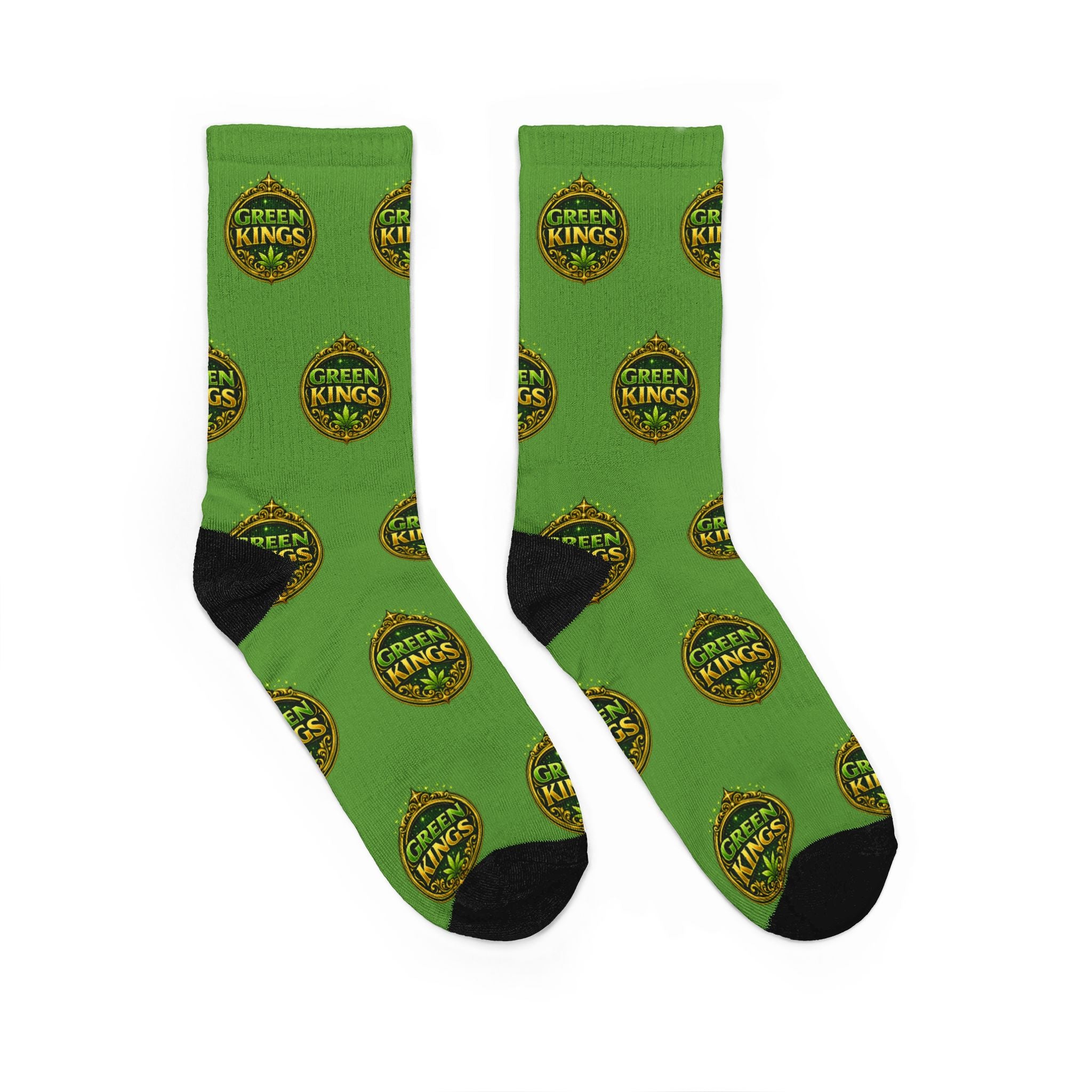 Green Kings Logo Crew Socks — Green Patterned Padded Athletic Socks