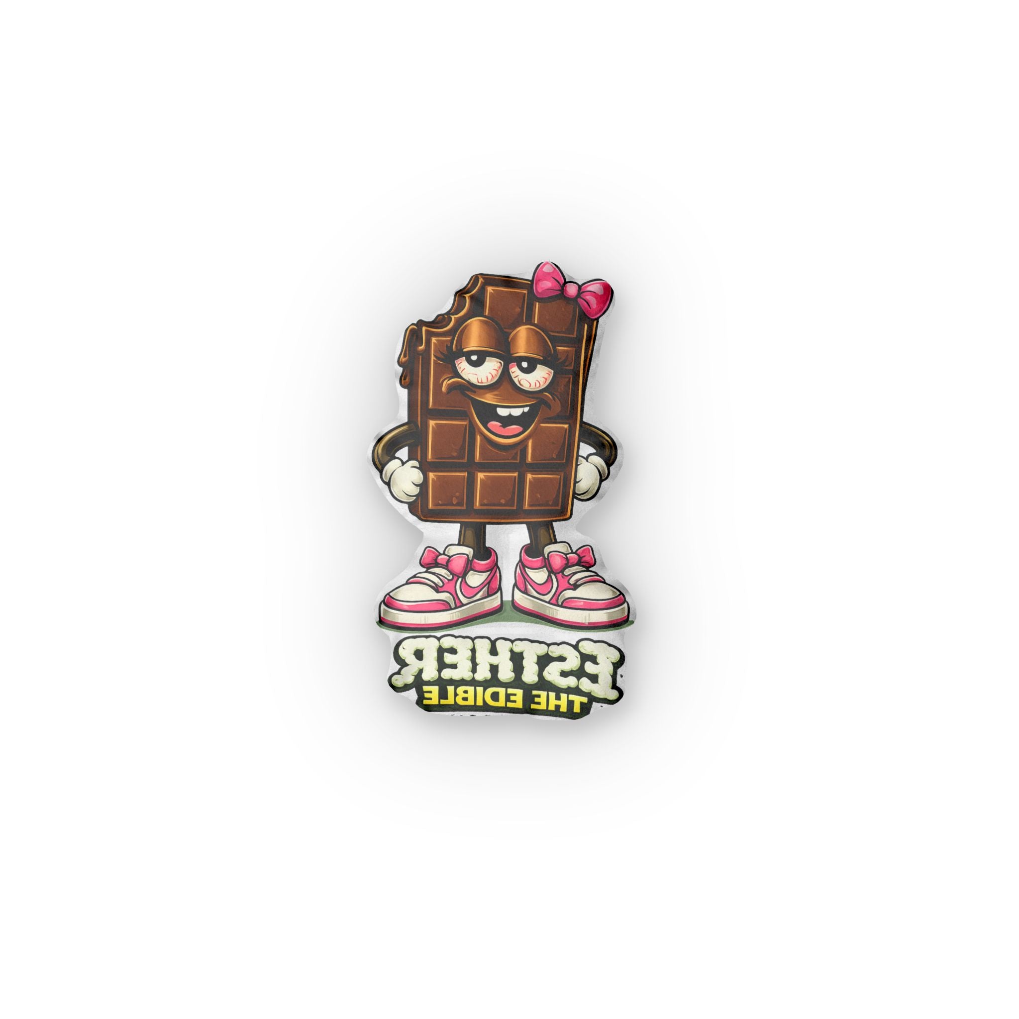 Chocolate Bar Character Custom Shaped Pillow — "Esther the Edible" Plush Decor