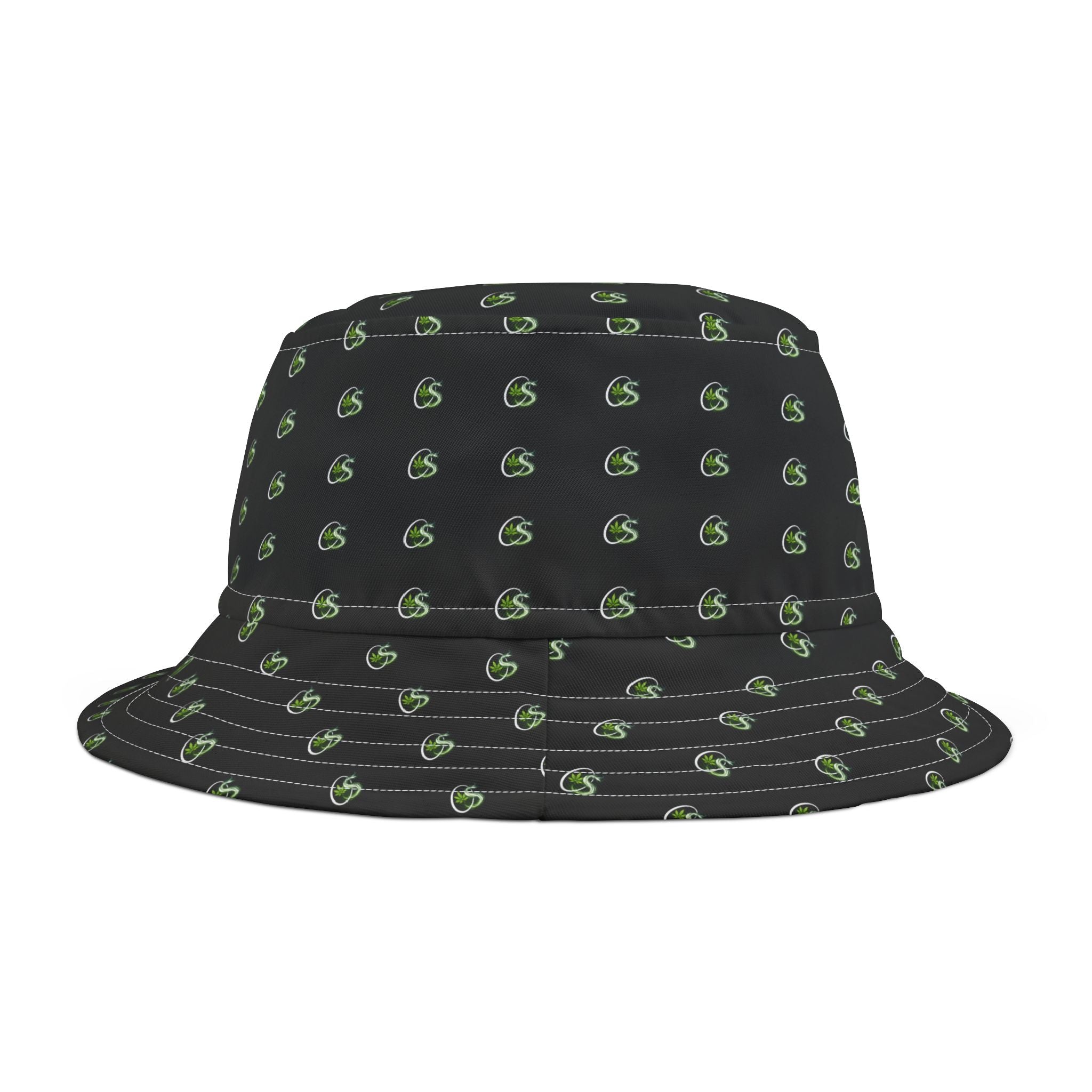 Green Vine Pattern Bucket Hat — All-Over Print Casual Sun Hat