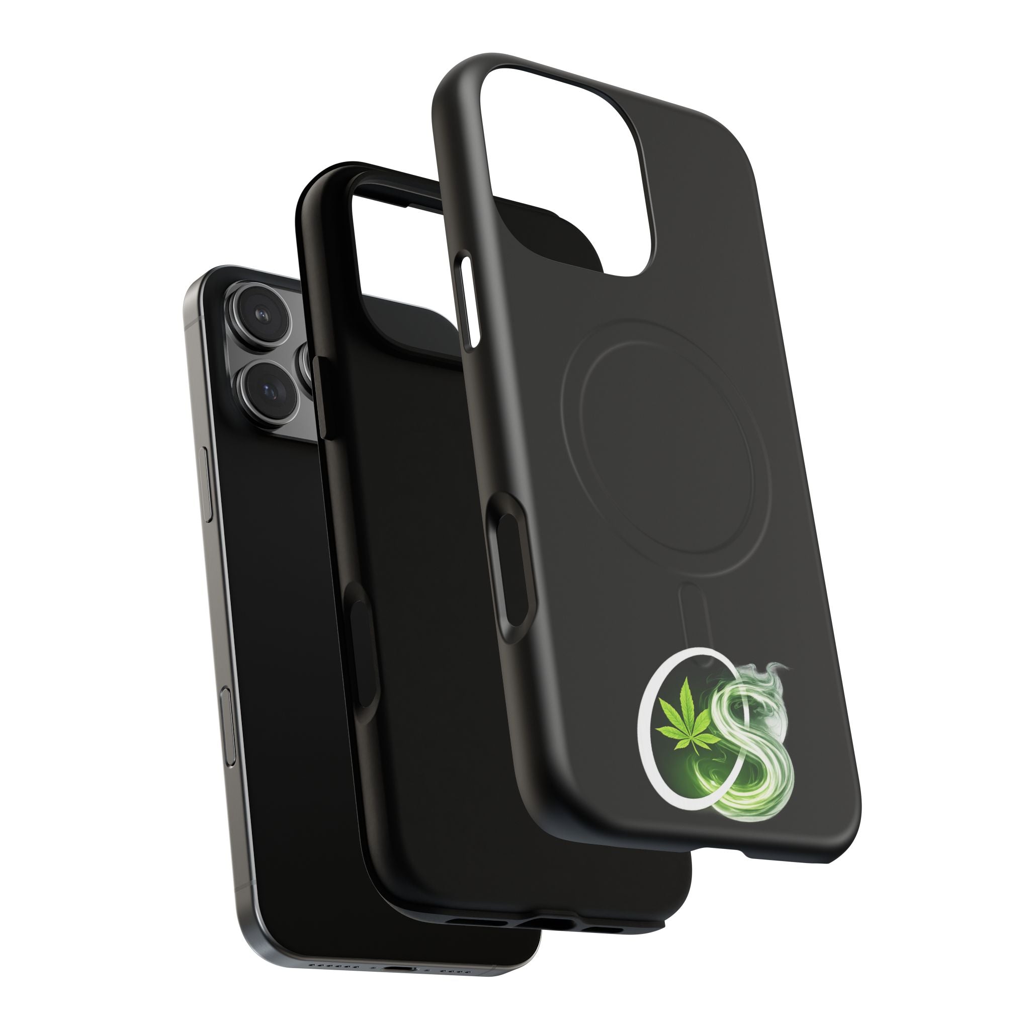 MagSafe Phone Case — Green Cannabis Leaf Smoke Graphic