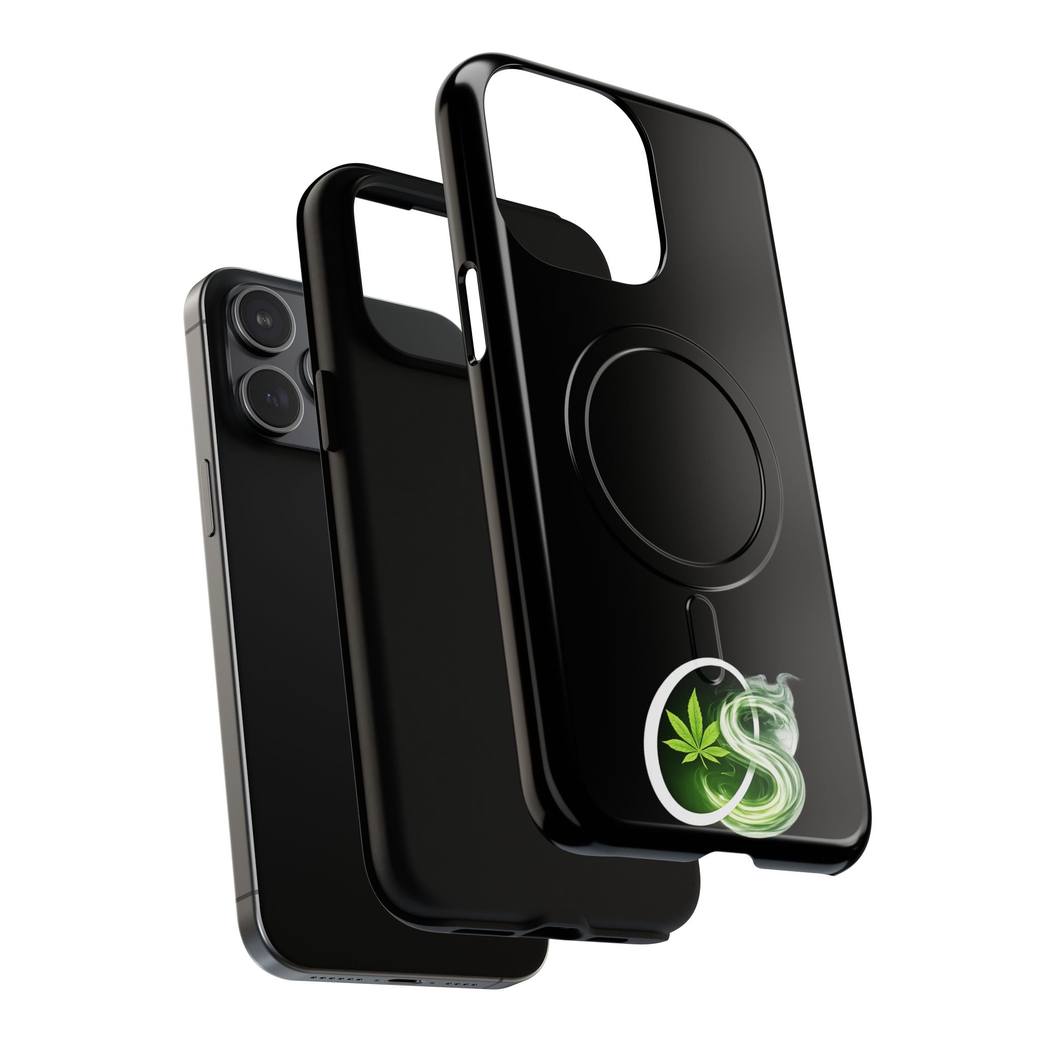 MagSafe Phone Case — Green Cannabis Leaf Smoke Graphic