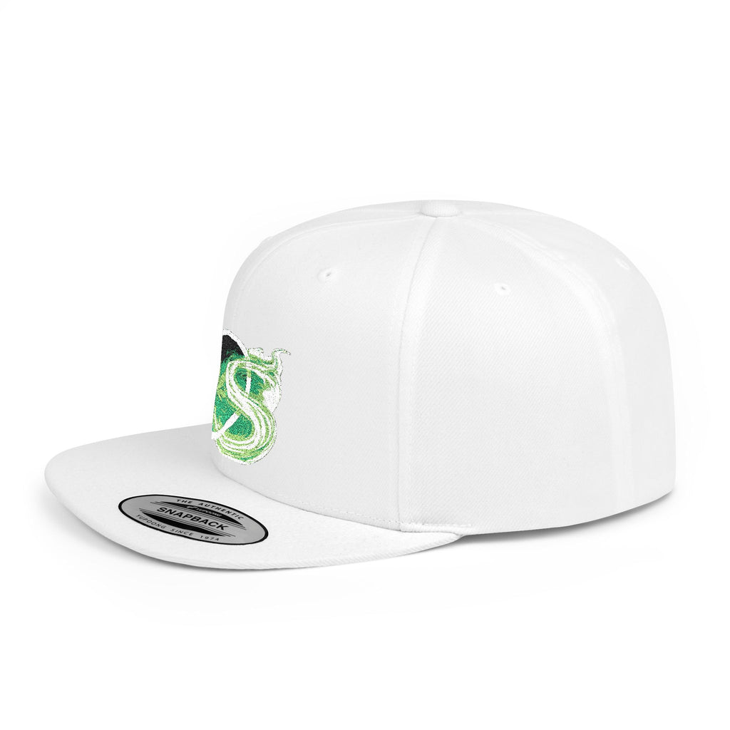 Leaf Smoke Snapback Hat — Green Cannabis Emblem Flat Bill Cap