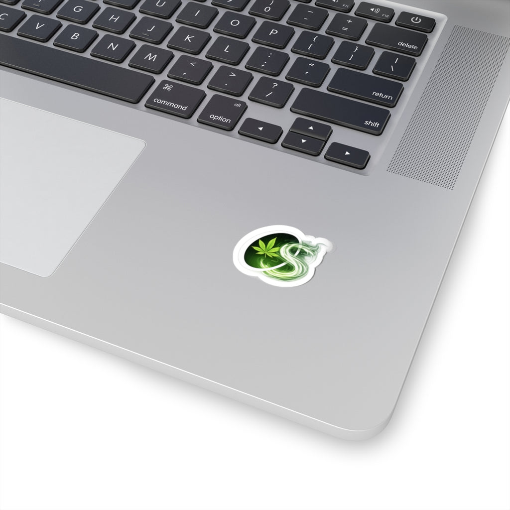 Kiss-Cut Sticker — Green Cannabis Leaf Smoke Logo (Laptop-Decal)