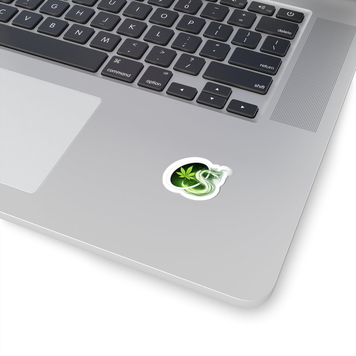 Kiss-Cut Sticker — Green Cannabis Leaf Smoke Logo (Laptop-Decal)