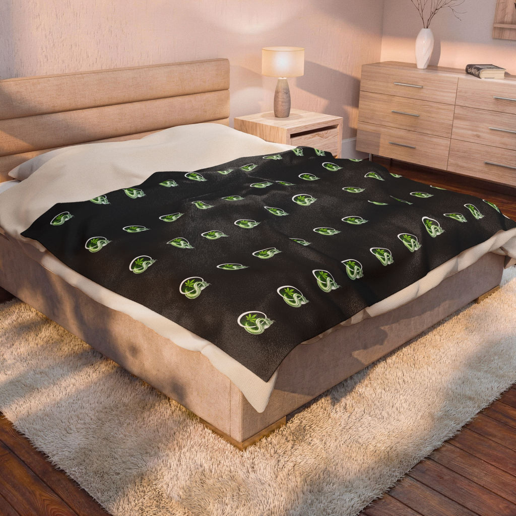 Plush Blanket — Repeating Smokey OS Logo on Black Velveteen Throw