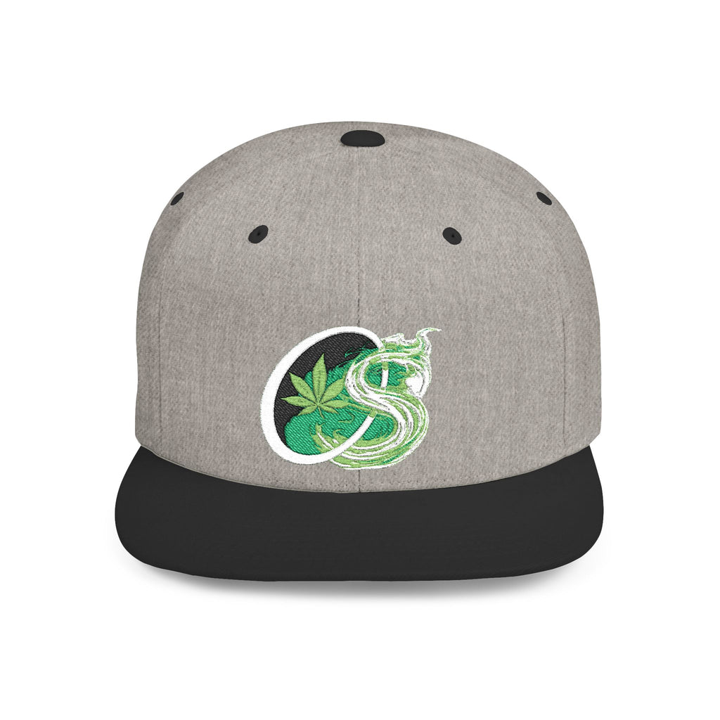 Leaf Smoke Snapback Hat — Green Cannabis Emblem Flat Bill Cap