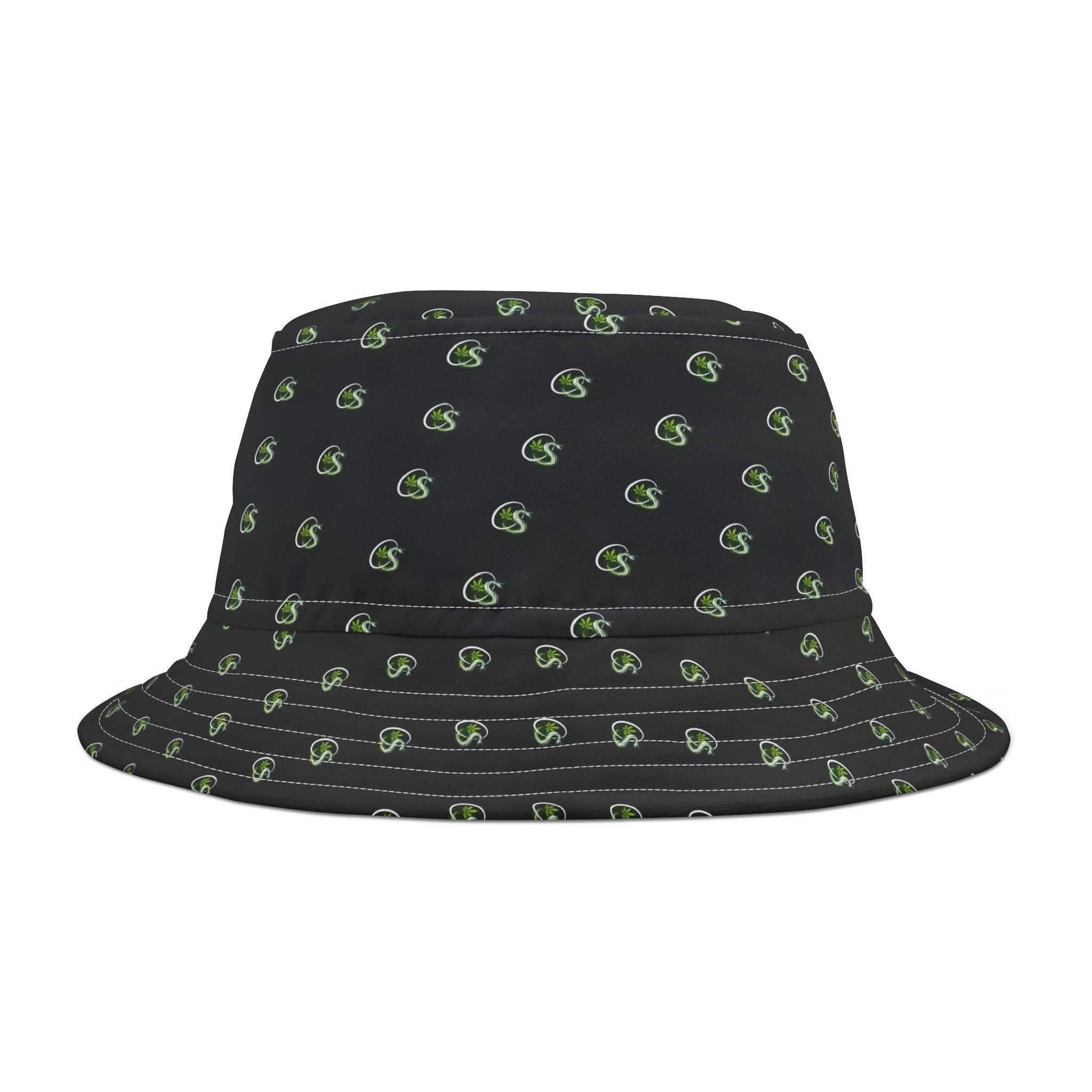 Green Vine Pattern Bucket Hat — All-Over Print Casual Sun Hat