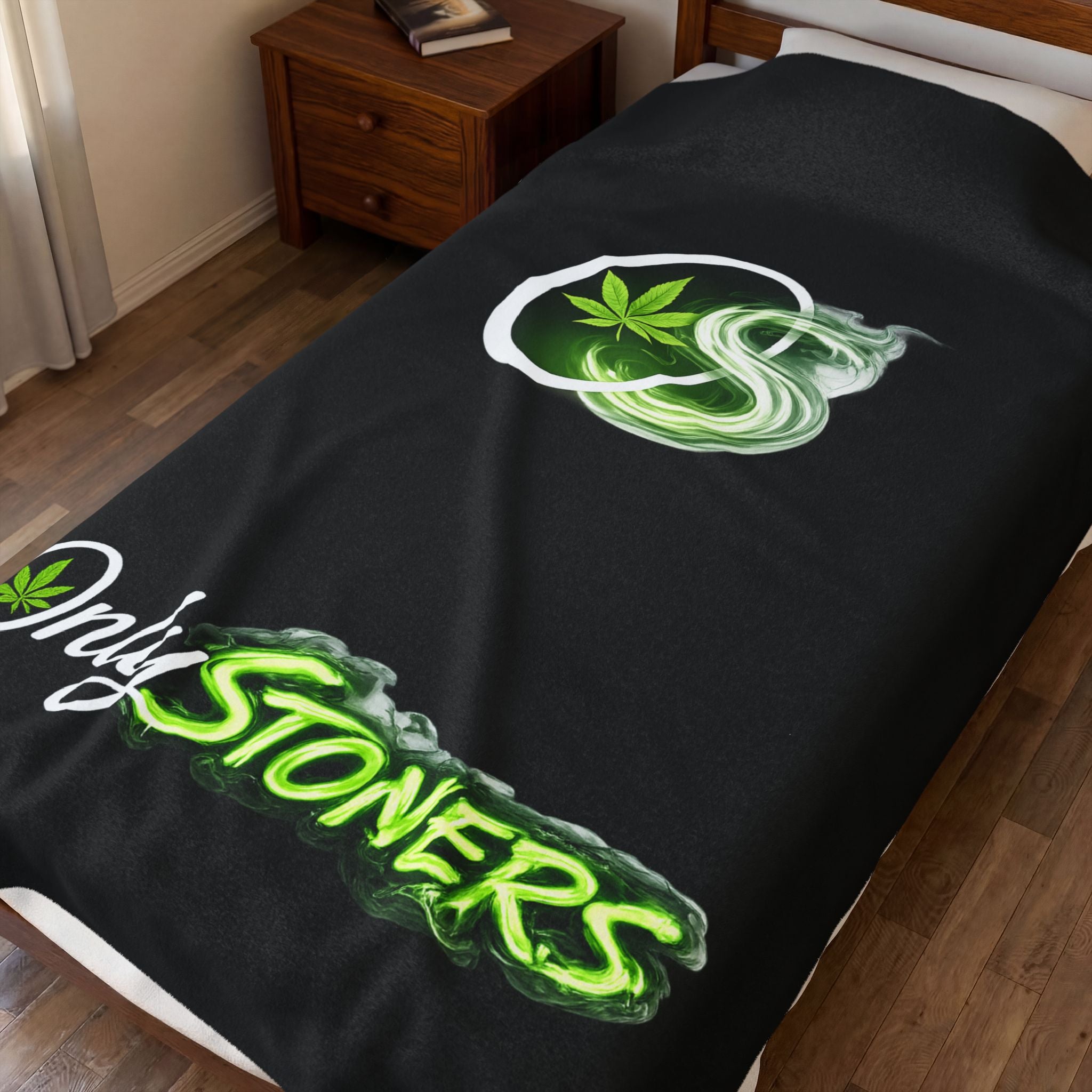 OnlyStoners Velveteen Plush Blanket – Cannabis Leaf Graphic Cozy Throw