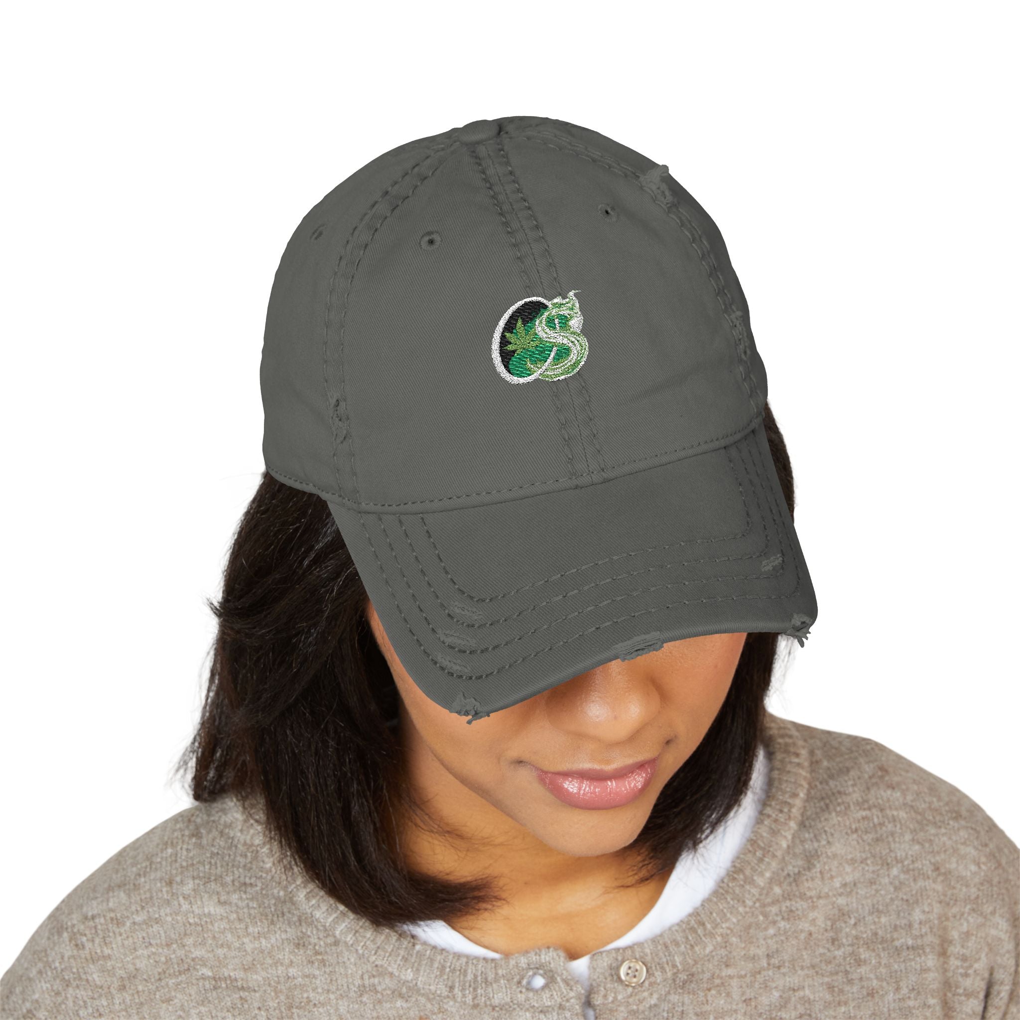 Distressed Embroidered Dad Hat — Shamrock Patch Baseball Cap