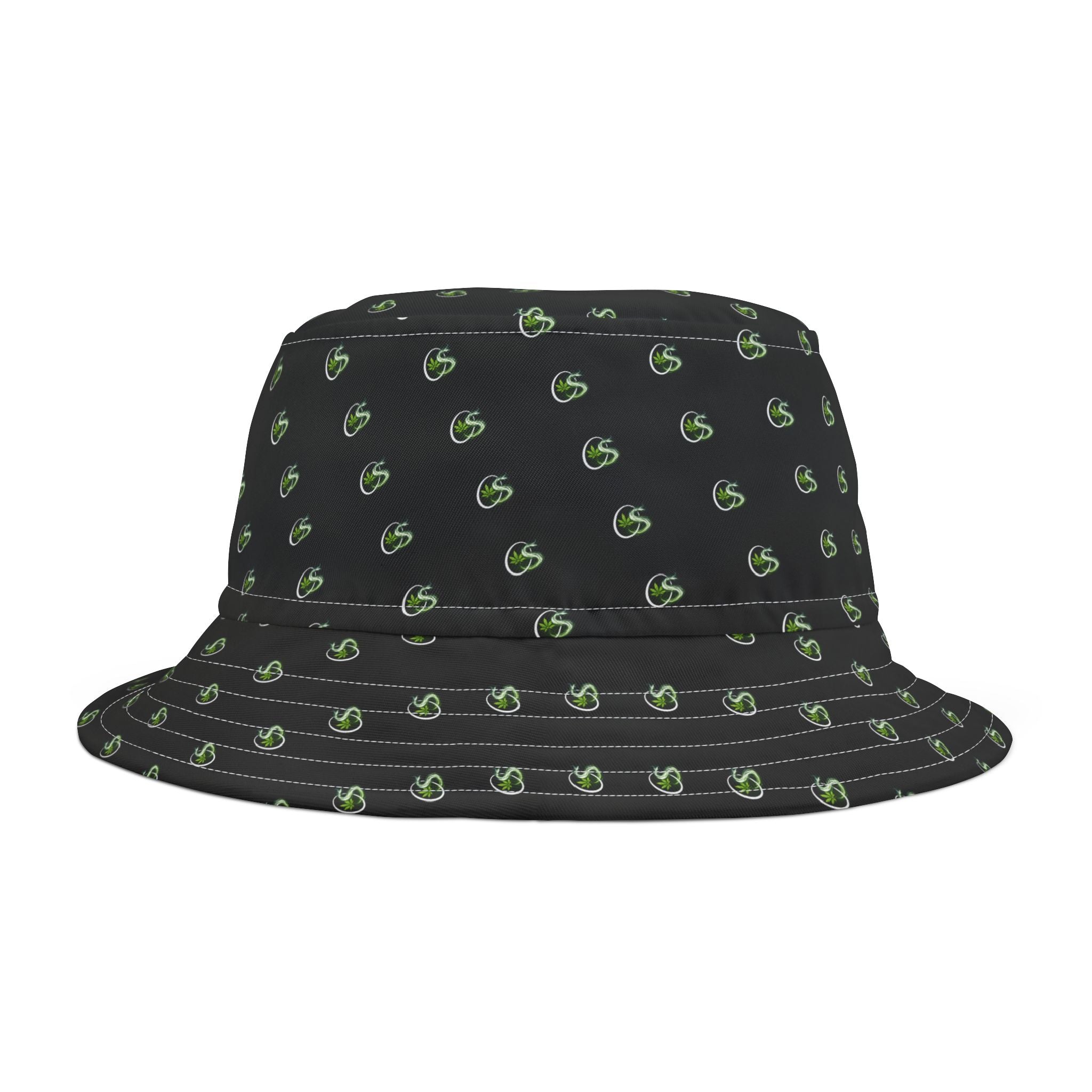 Green Vine Pattern Bucket Hat — All-Over Print Casual Sun Hat