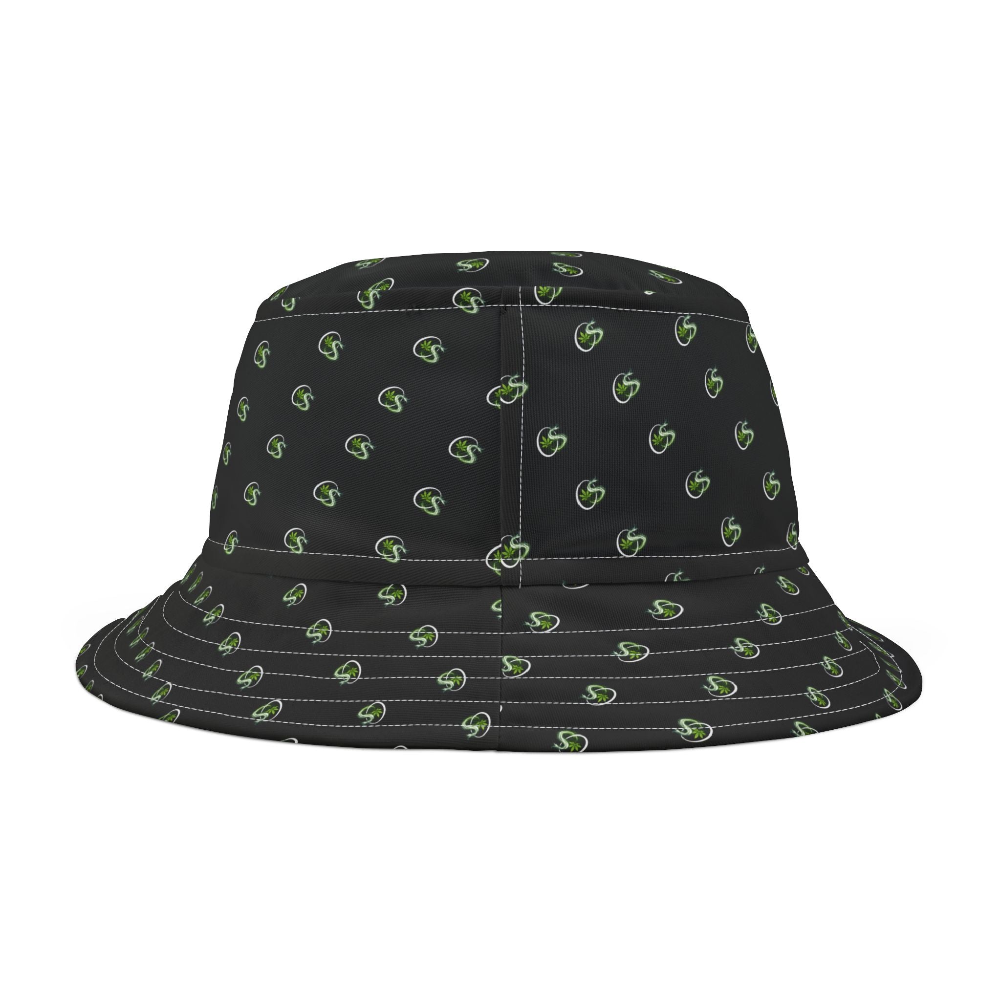 Green Vine Pattern Bucket Hat — All-Over Print Casual Sun Hat