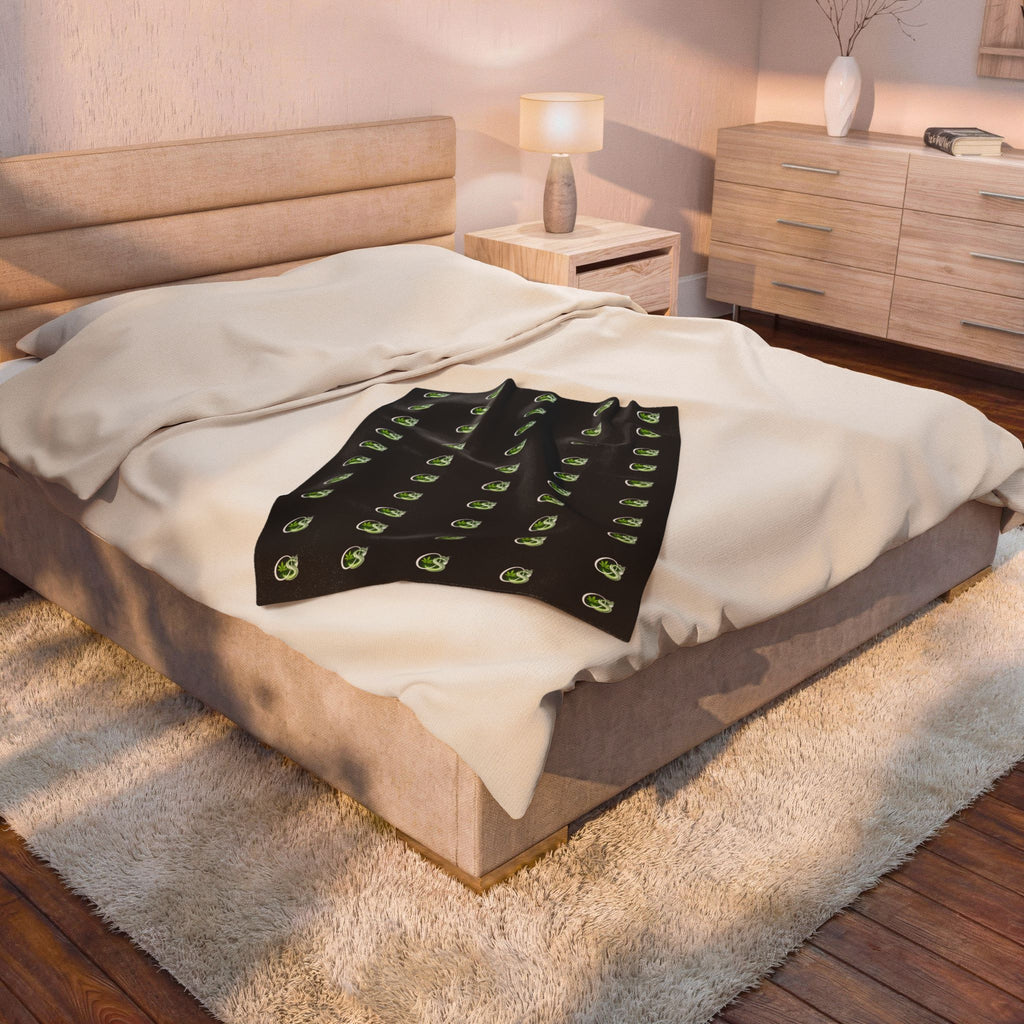 Plush Blanket — Repeating Smokey OS Logo on Black Velveteen Throw